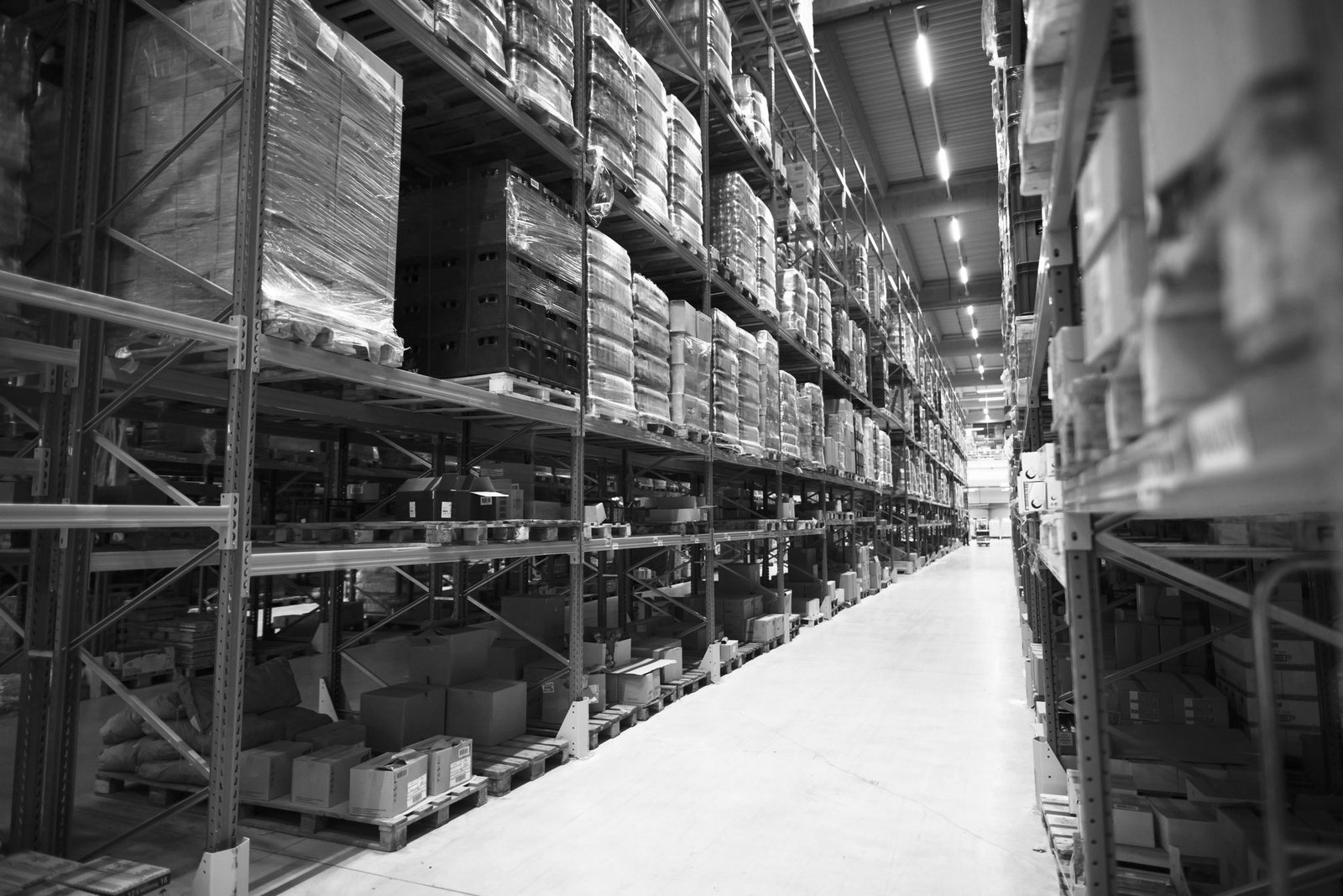 Pescador distribution warehouse stacked with palletized merchandise